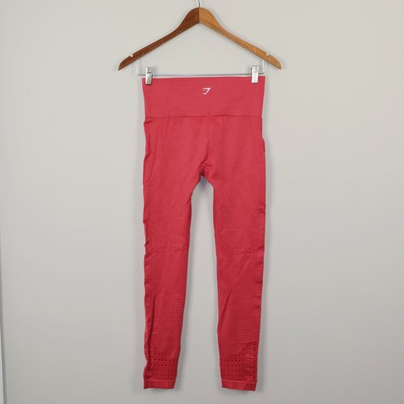 Gymshark Energy + Seamless Coral Red Cropped Perforated Leggings - Picture 3 of 7